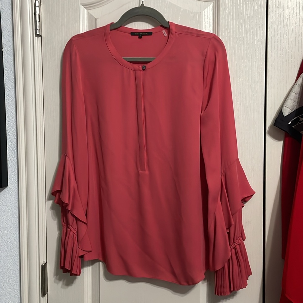 Kobi Halperin Wyatt 100% Silk Coral Long Sleeve Blouse Minimalist Quiet Luxury - Picture 3 of 6